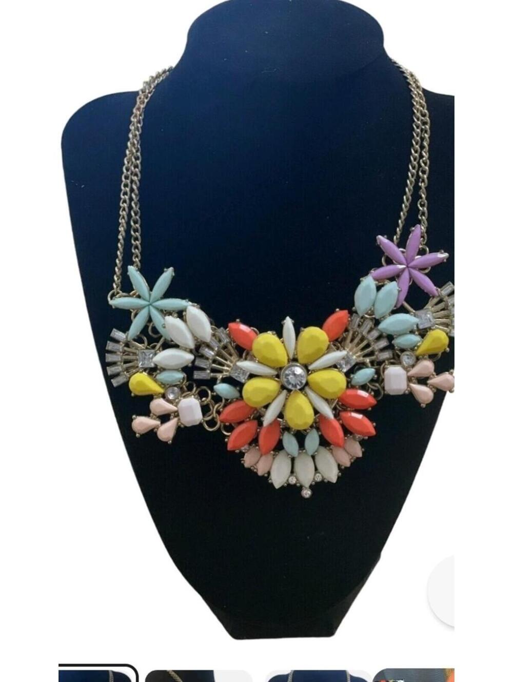 Vintage Chunky Statement Necklace Multi Color Boho Summer Garden Party